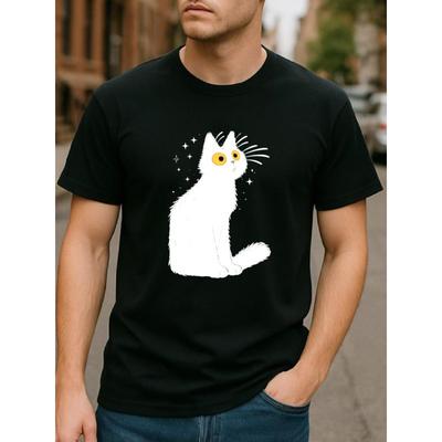 Star Cat Dog Sitter Cute Style Cotton Printed T-Shirt, Men's Casual Short-Sleeved Round-neck Patterned Printed T-Shirt, Short-sleeved Shirt
