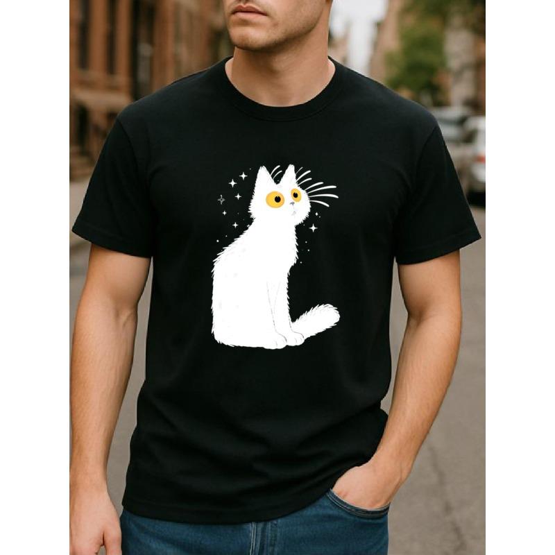 Star Cat Dog Sitter Cute Style Cotton Printed T-Shirt, Men s Casual Short-Sleeved Round-neck Patterned Printed T-Shirt, Short-sleeved Shirt S чёрный