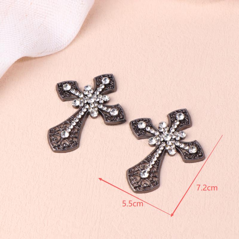 2/10Pcs Vintage Cross Crystal Center Flatback Rhinestone Decorative Accessories For Diy Brooch Craft Making
