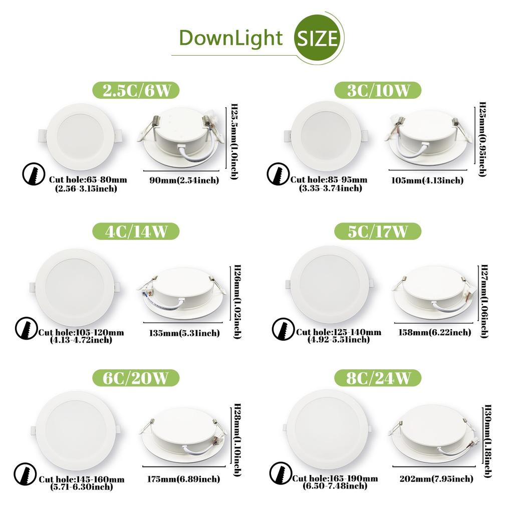 40PCS 100V-240V Recessed Ultra-thin LED Downlight Ceiling Lamp Warm Natural Lighting 3000K 6000KSupermarket 6W 10W 14W 17W 24W