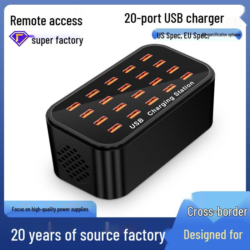 100W 20-Port USB Charger Station for Mobile Devices, 5V2A Multi-Port Fast Charging Hub. US Standard (Recommended for Domestic)