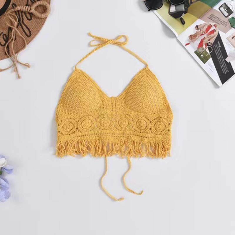 

Женское нижнее белье Boho с открытой спиной и бахромой, с завязками на шее, с вышивкой на шее, с кисточками, с подтяжками, короткий топ One Size