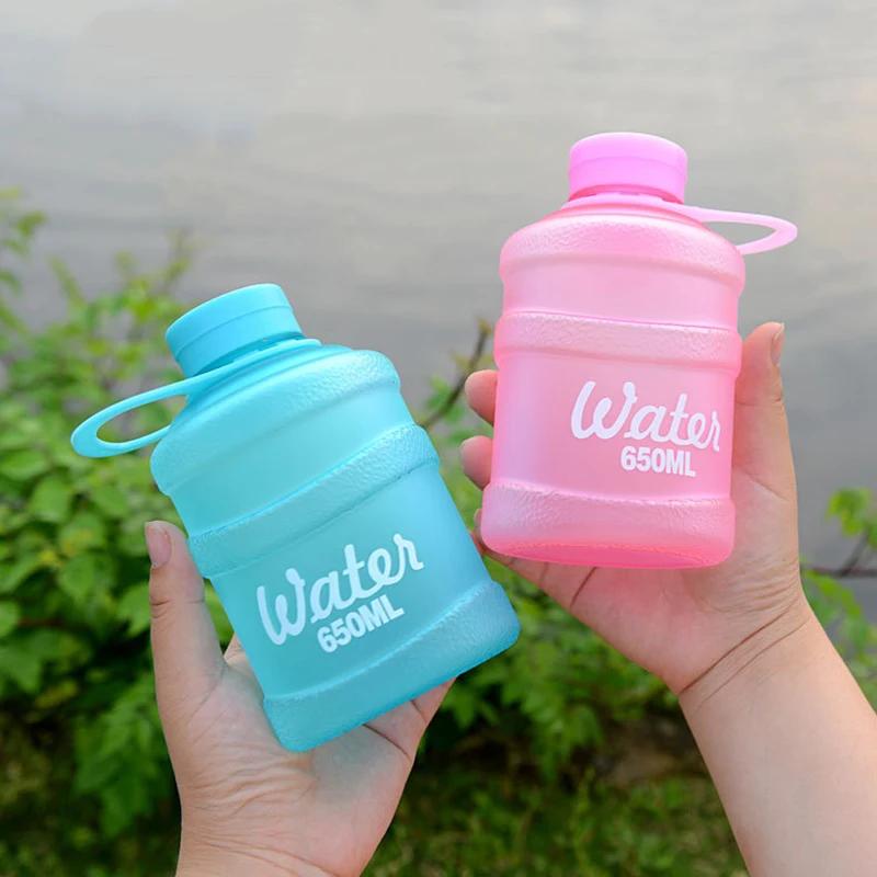 650ML Cute Water Bottle Mini Bucket Plastic Bottle Outdoor Sport Drinking Water Bottles Portable Large Capacity Cup Gym Hiking