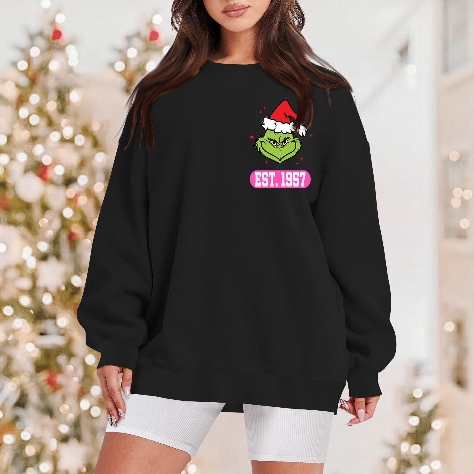 

Женская толстовка, спортивный пуловер с рождественским принтом, толстовка с v-образным вырезом и длинными рукавами, повседневная толстовка L чёрный