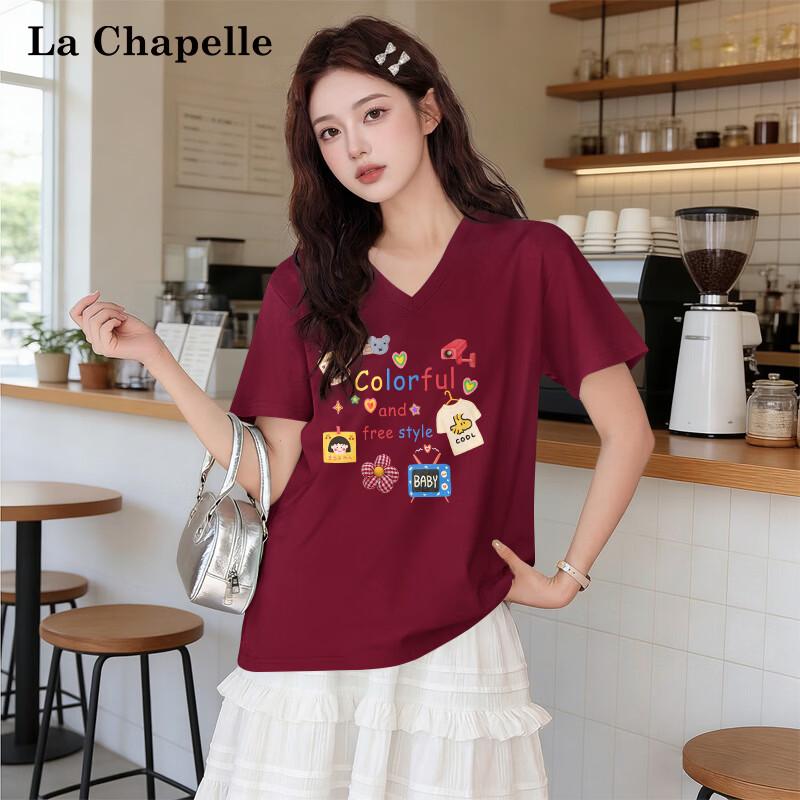 La Chapelle Women s Pure Cotton V-Neck Short Sleeve T-shirt L