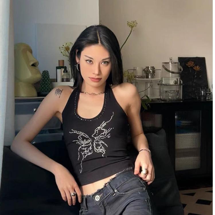 

Женский сексуальный жилет с бабочкой, черные топы, модная сексуальная женская одежда, топы Y2K для девочек, уличная одежда для тренировок