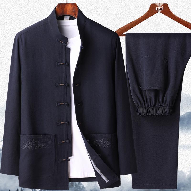 Men's Long-Sleeve Traditional Chinese Tang Suit for Spring/Summer - Ideal for Middle-aged and Elderly Dads and Grandpas, Perfect for Tai Chi.