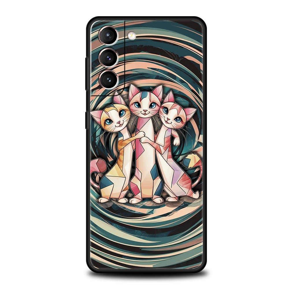 Colorful Cat Design Phone Case for Samsung Galaxy S26 S25 S24 S23 S22 S20 S21 FE Ultra S25 Edge Plus 5G Soft TPU Cover Funda Bag