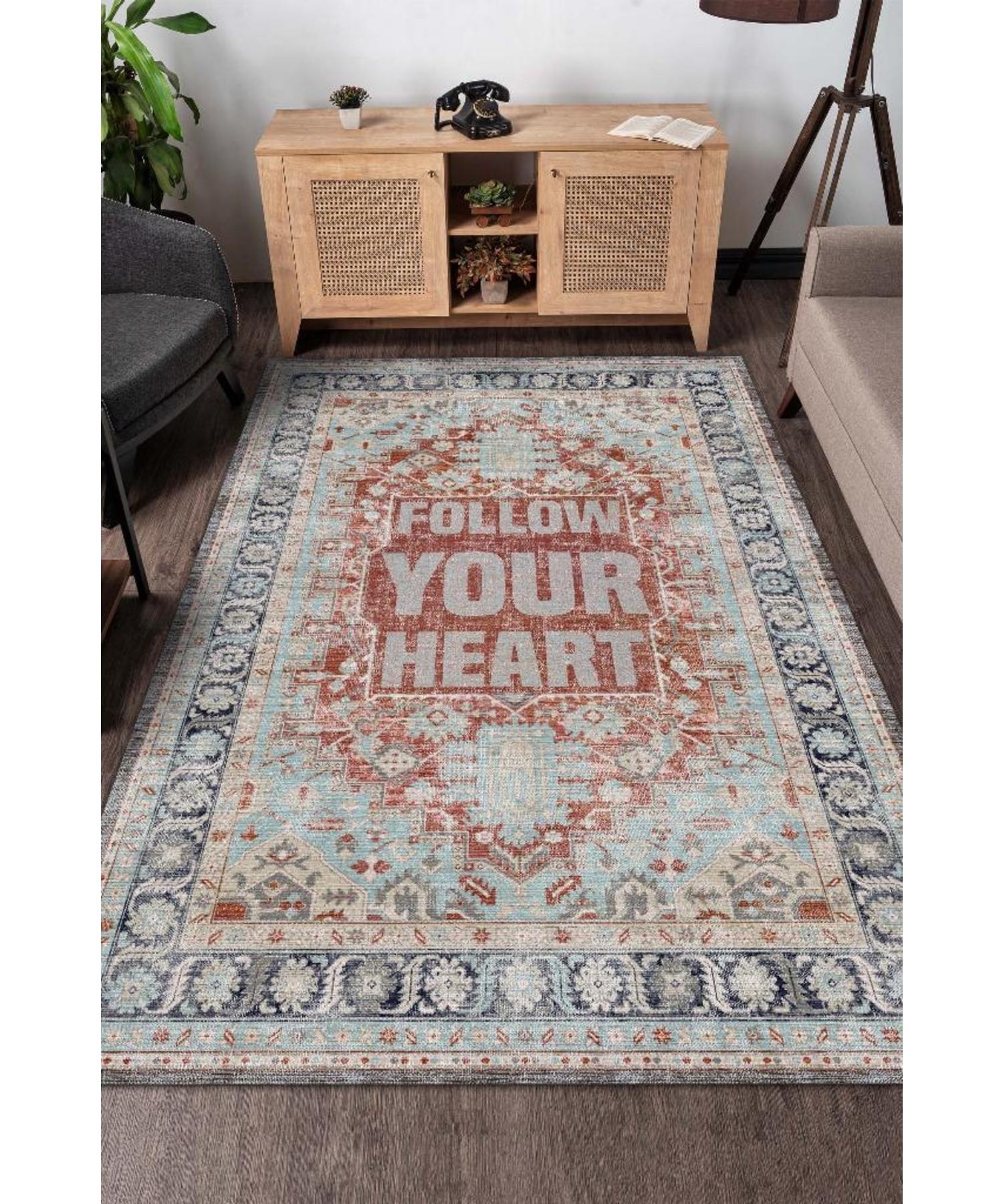

Listen To Your Heart Cotton Woven Based Washable Non-Slip Decorative Home Rug