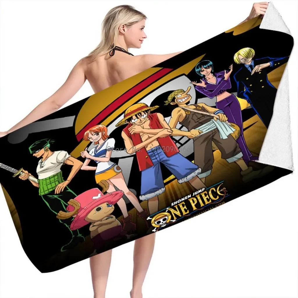 2026 Hot Bandai Anime One Piece Bath Towel Beach Towel Mat Fast Drying Bathroom Beach Towel Kids Boys Washcloth Blanket Gifts