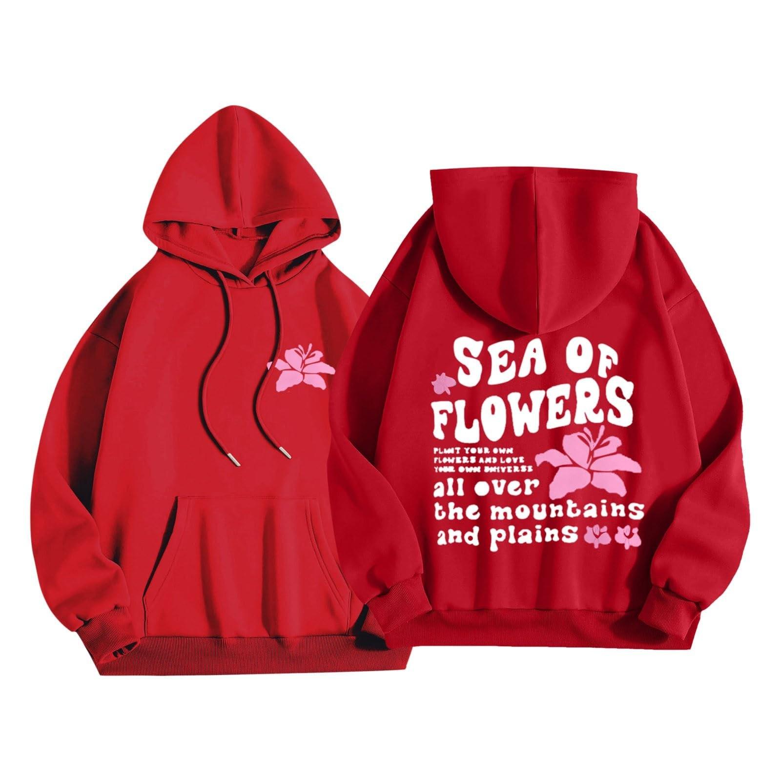 

Женская модная толстовка с длинным рукавом, принтом букв, капюшоном, завязками, большим карманом, толстовка сверху S красный