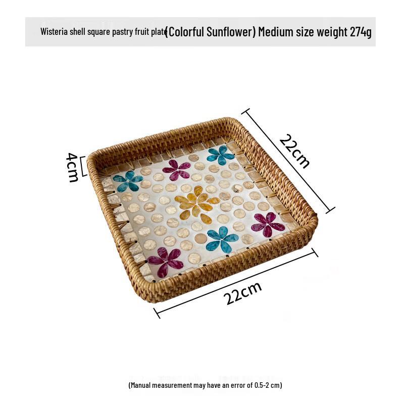 Colorful Handwoven Rattan Shell Serving Tray