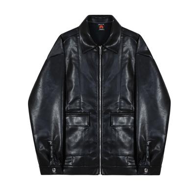 Herbst Lederjacke Herren Lockerer Koreanischer Stil Revers Motorradanzug Pilot Retro Lederjacke Jacke