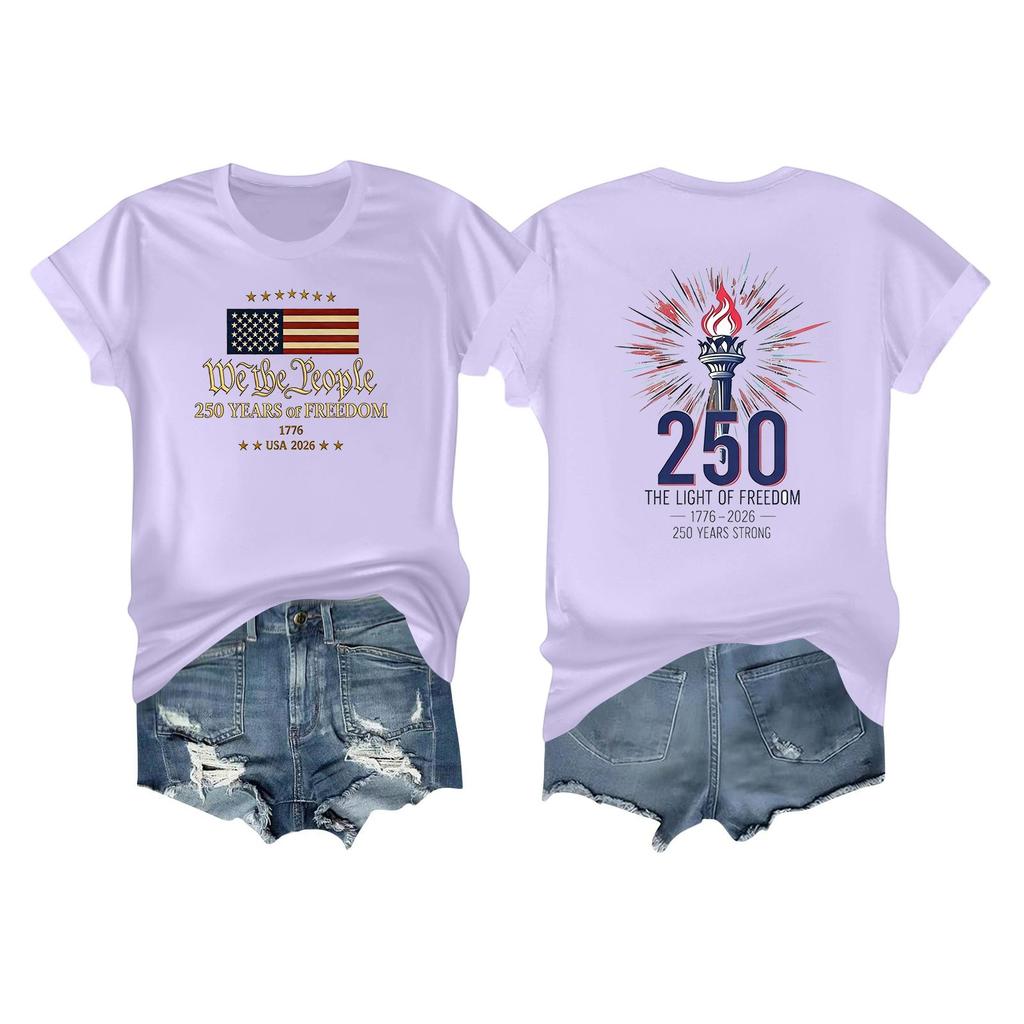 Women's Casual Independence Day 250 Anniversary Printed T-shirt Round Neck Pullover Short Sleeve Top