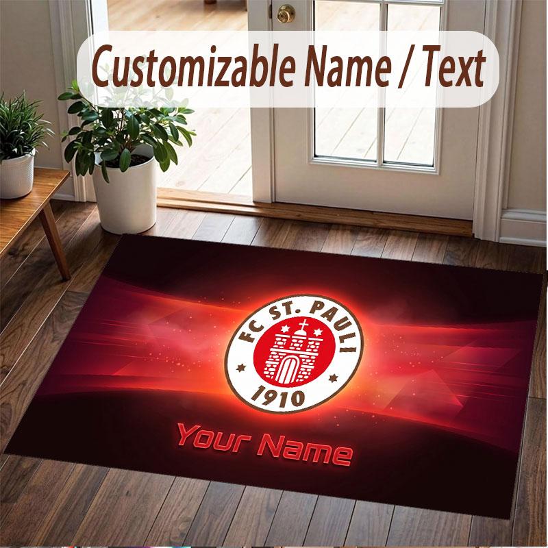 Benutzerdefinierter Teppich FC St. Pauli Muster Druck Name Text Weicher Rutschfester Boden Teppich für Haus Innen Dekoration