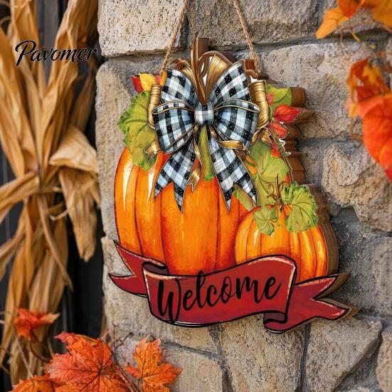 Seasonal Wooden Welcome Sign Fall Pumpkin Sign, Thanksgiving Door Hanger, Decor High-definition Printed Hanging Porch for Autumn Harvest Farmhouse