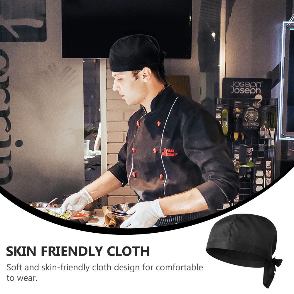 Chef Hat Turban Unisex Hats Black Caps Tie Work Kitchen for Men Cooking Wraps Skull Catering