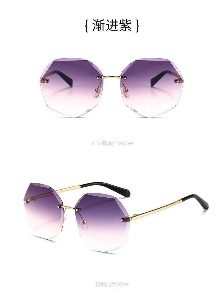 Geometric Oversized Sunglasses Octagonal Rimless Gradient Lens UV Protection Lightweight Frame for Outdoor Activities Women Men