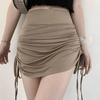 2026 European & American High-Waisted Slimming Drawstring Lace-Up Mini Skirt with Built-in Shorts