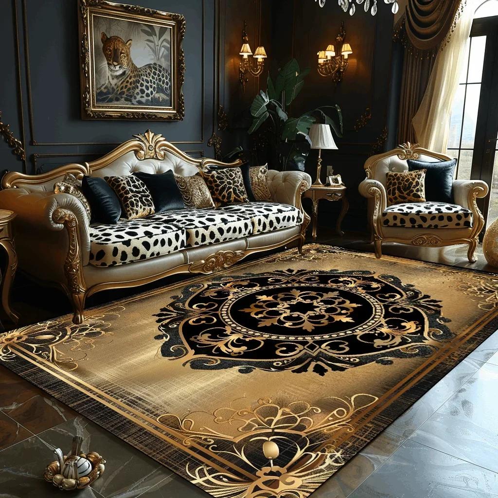 Luxury Golden Carpet Living Room Decoration Home Sofa Table Beside Carpets Bedroom Hotel Hall Non-slip Soft Floor Mats Tapete