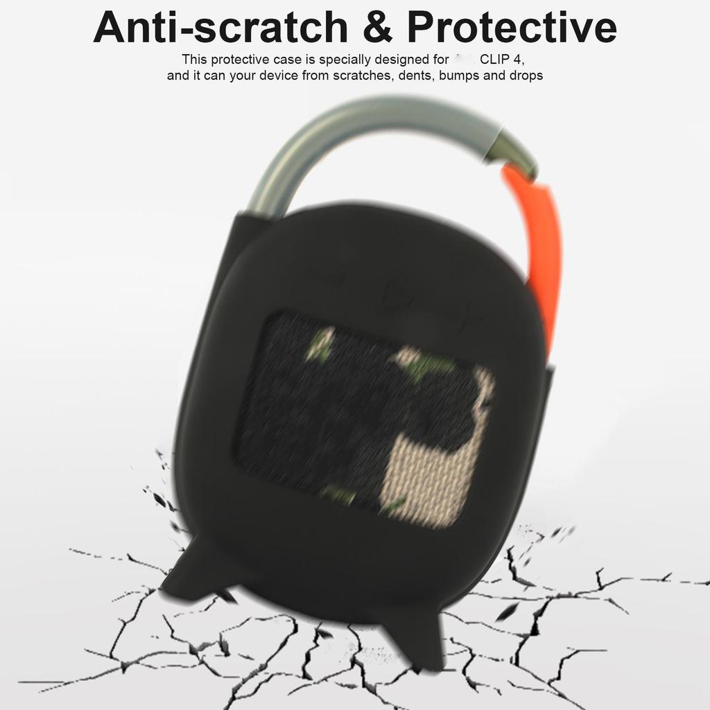 Silicone Case Cover for JBL Clip 4 Speaker with Carabiner Black Protective Skin + Clear Tube