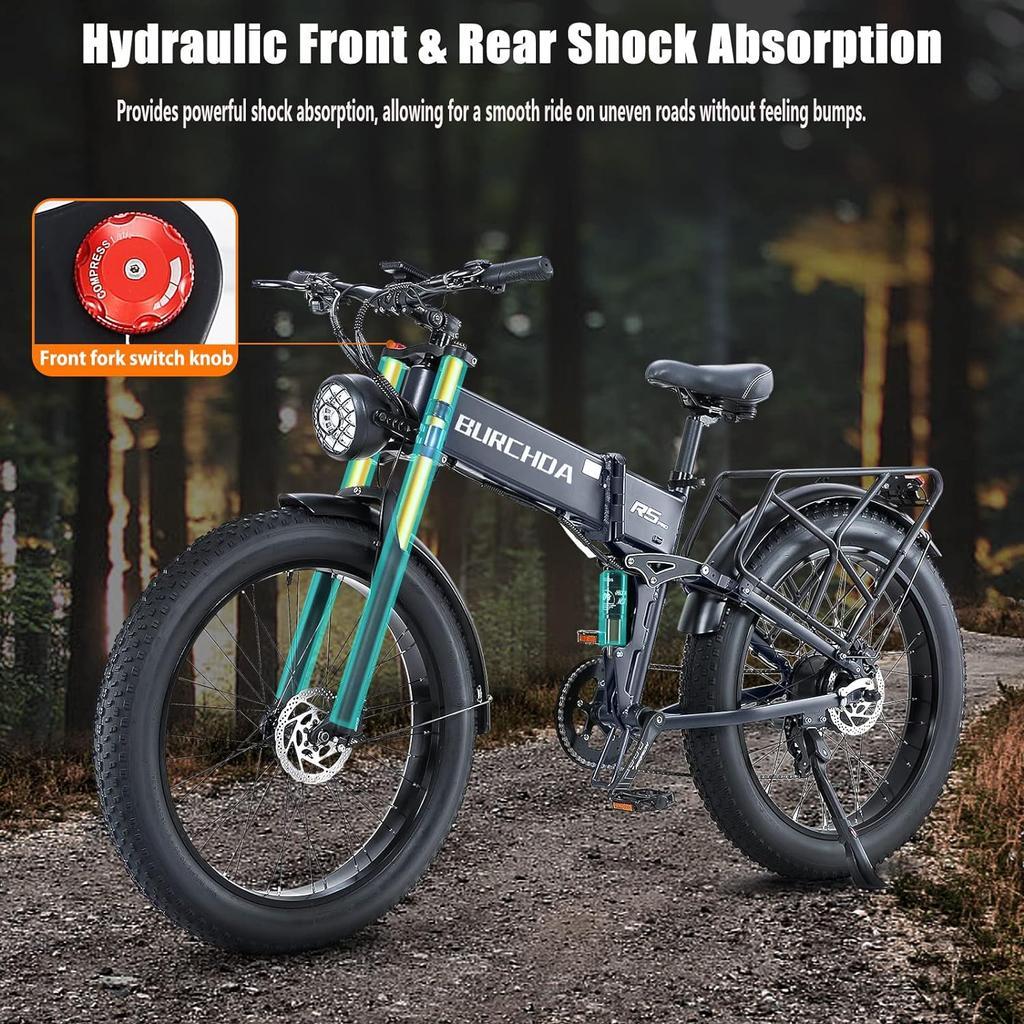 Burchda R5Pro 1500W50km/h 26-inch Folding Electric Mountain Bike 48V20AH Lithium Fat Electric Bicycle Motorcycle