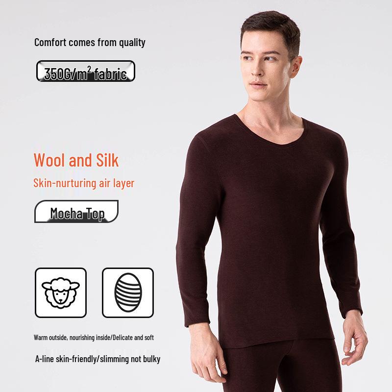 Men's Wool-Silk-Acrylic Seamless Fleece-Lined Warm Underwear Set