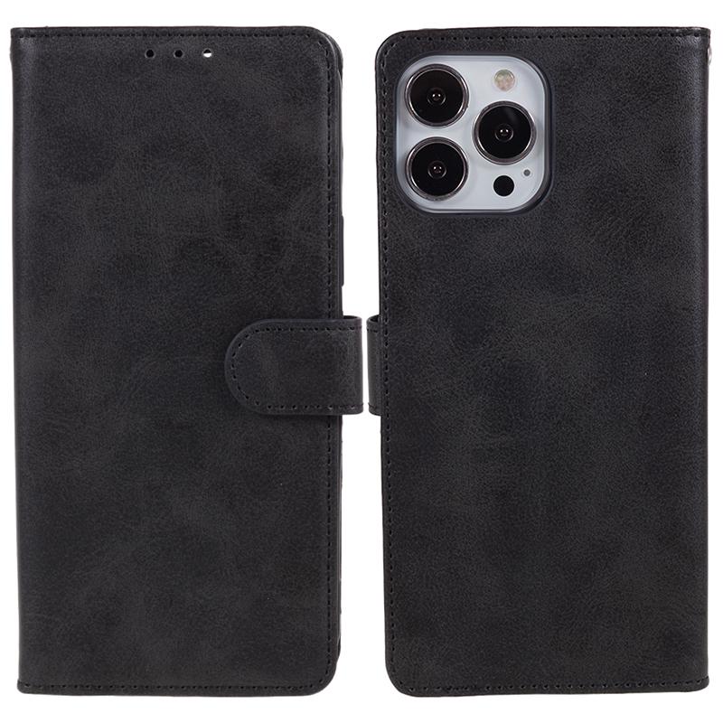 

For iPhone 16 Pro Max Case Calf Texture Leather Phone Cover Side Magnetic Clasp Black