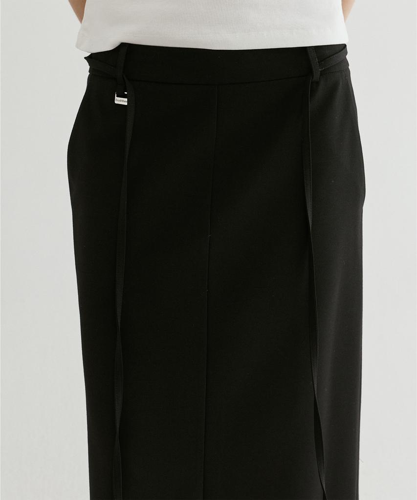 FROMWHERE Belted Straight Maxi Skirt Black