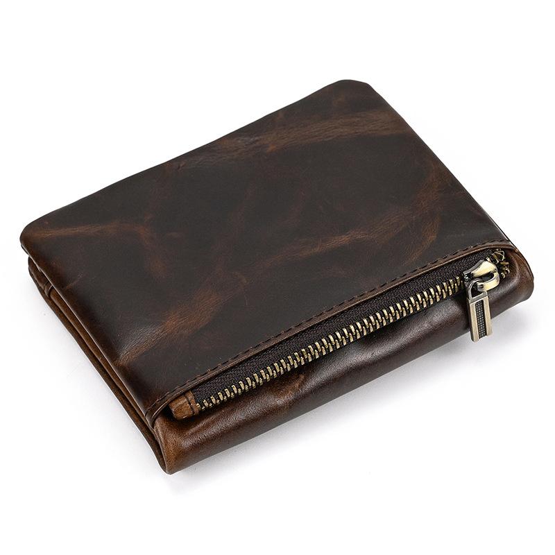 Leather Short Wallet, Premium Oily Leather Men'S And Women'S Two-Fold Wallet Change Bag, First Layer Cowhide Multi-Card Change Bag