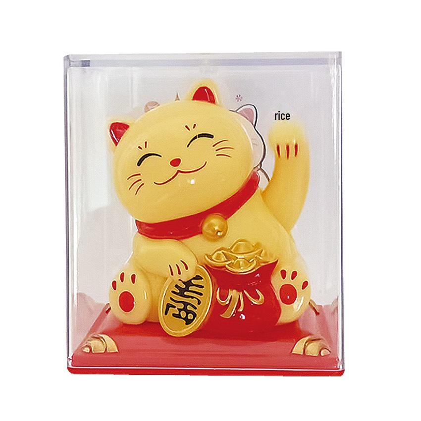 Y Solar Fortune Cat Waving Hand Ornament: Light-Powered Decor for Car, Living Room, or Office Desk