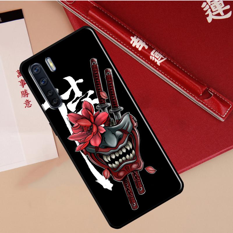 Samurai Oni Mask Case For Oppo A78 A38 A80 A60 A40 A18 A98 A58 A96 A76 A16 A94 A74 A54 A15 A17 A57 A77 A5 Pro
