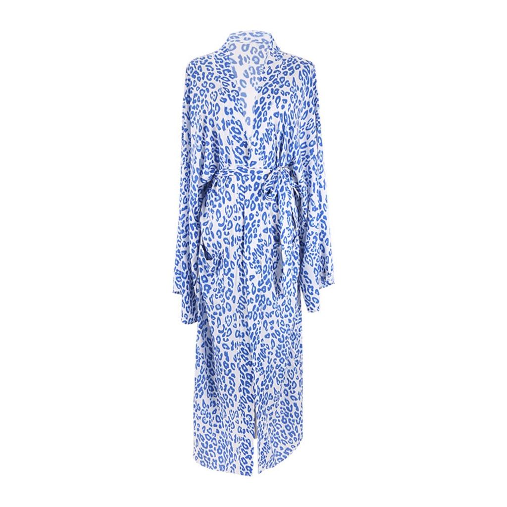 Leopard Print Long Cardigan Loose Large Size Beach Sunscreen Jacket Bikini Blouse