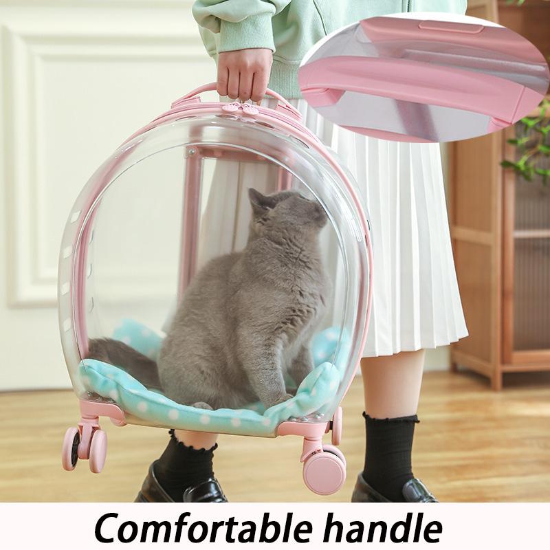 Transparent Cat Stroller Carriers 4 Wheels Portable Cat Stroller Cushion Transporters Trolleys Cheap Pet Cart Travel Suitcase