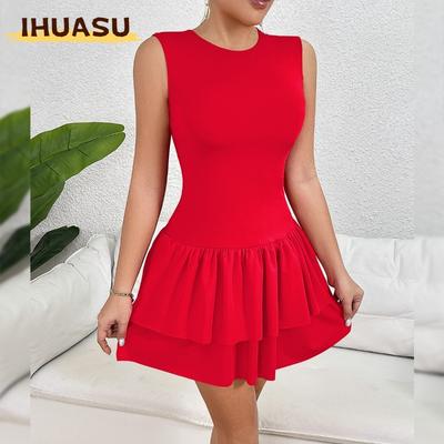 Damen Mode Sommer Frühling Einfarbige Druck Kurzarm Freizeitkleider