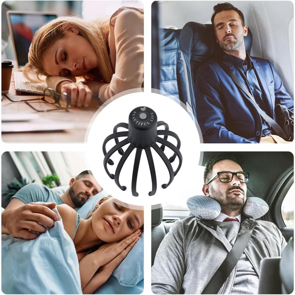 Octopus Head Massager Electric Scalp Massager 360-Degree Stress-Relief Compact Portable Black ABS Plastic