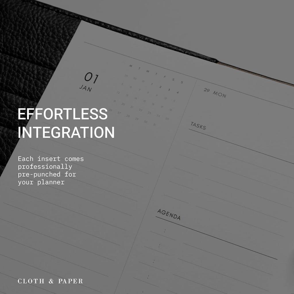 Cloth & Paper 2026 Dated Daily Planner Erts - Monday Start | A5 Size 5.8 X 8.3 Inches | 6 Ring Planner Refills | 2 Days Per Page | Minimalist Daily