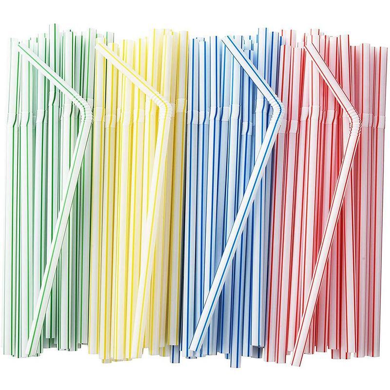 Colorful Disposable Plastic Curved Drinking Straws Reusable Flexible Plastic Drinking Straws Wedding Party Bar Drink Accessories