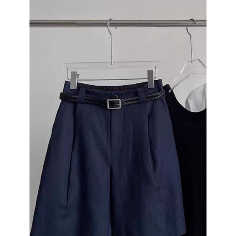 CHAO Picks: Navy Blue High-Waist Cotton & Linen Summer Shorts