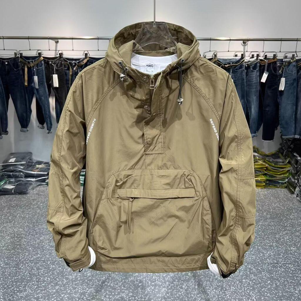 Men's Spring Windbreaker: Casual Loose Hooded Jacket with Big Zipper Pocket