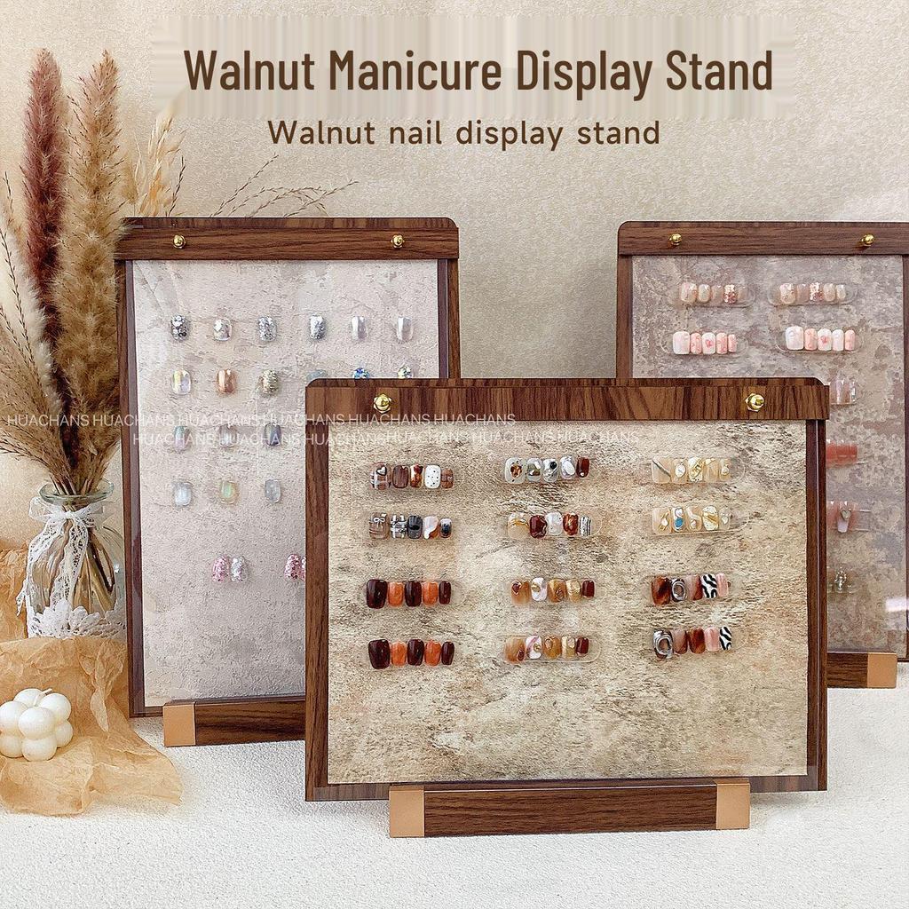 Walnut Wood Manicure Display Stand with Solid Base
