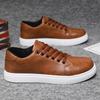 Trendy Lace-up Walking Shoes Spring Anti-slip Comfortable Vulcanized Shoes Classic Men Leather Shoes Thick-soled Casual Sneakers