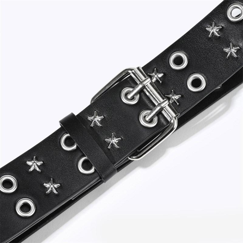PU Belt Adjustable Double Row Star Grommet Waist Belt Woman Jeans Dresses Skirt Coat Decors Motorcycle Western Belt