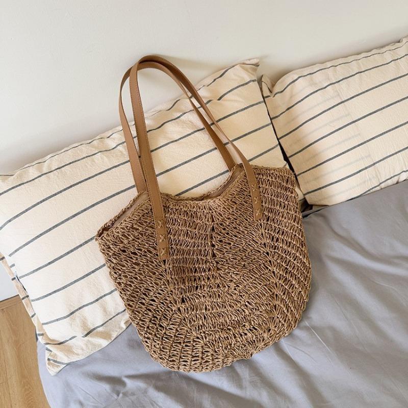 Hand-woven Straw Bag Women's Seaside Vacation Beach Woven Bag Large Capacity Commuter Shoulder Tote Bag