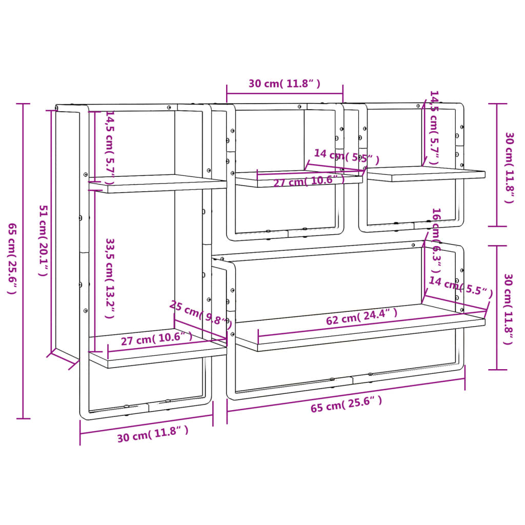 4 Piece Wall Shelf Set with Bars Grey Sonoma Particleboard