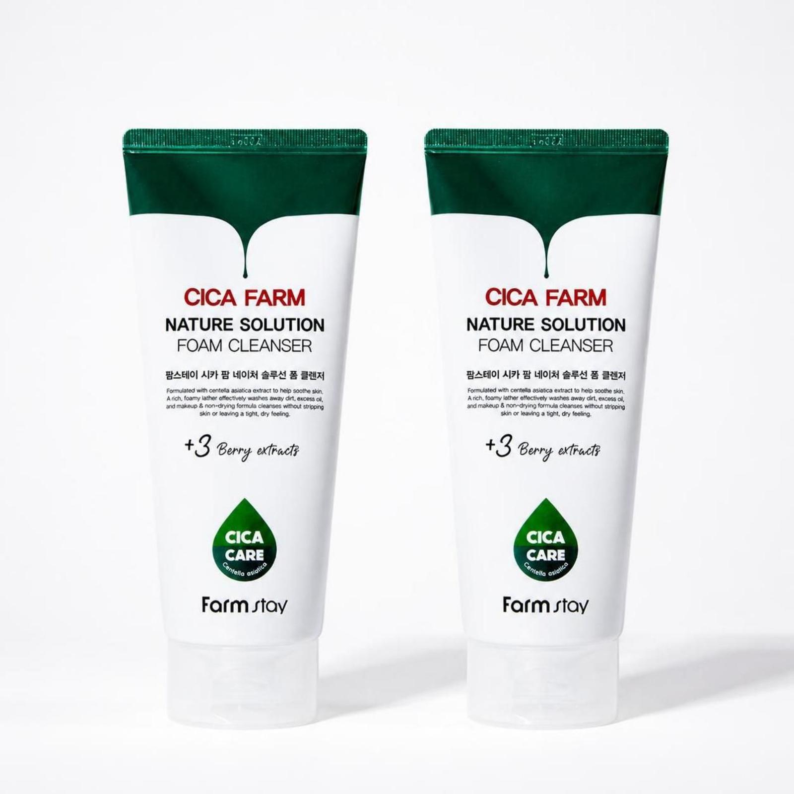 FARMSTAY Cica Farm Nature Solution Foam Cleanser 180ml × 2 Pack Gentle Moisturizing Facial Cleanser