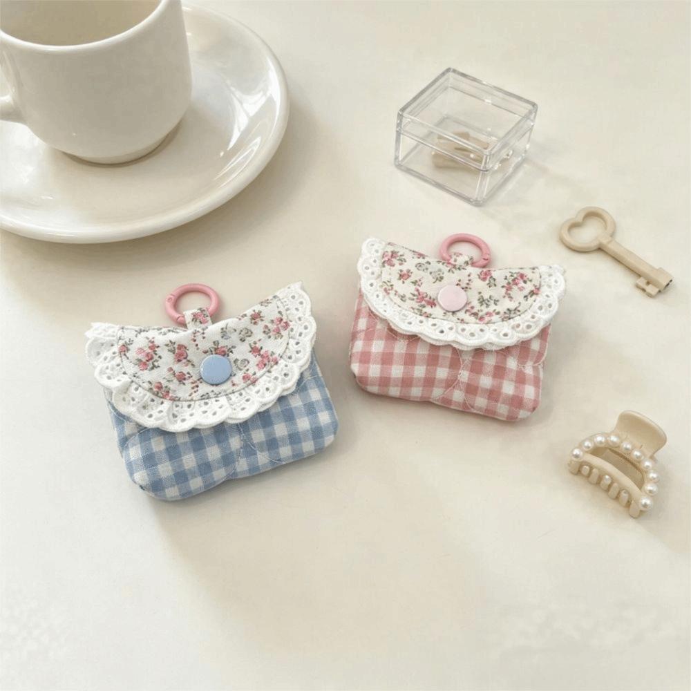 Multifunctional Earphone Storage Bag Plaid Earphone Mini Pouch Headphone Case Daily Use