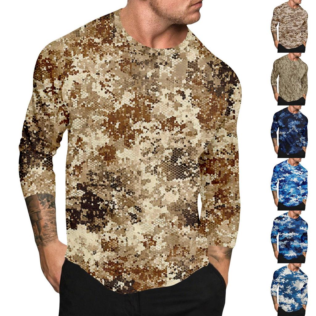 Pánské tričko s krátkým rukávem s potiskem ve stylu maskování a raglánovými rukávy