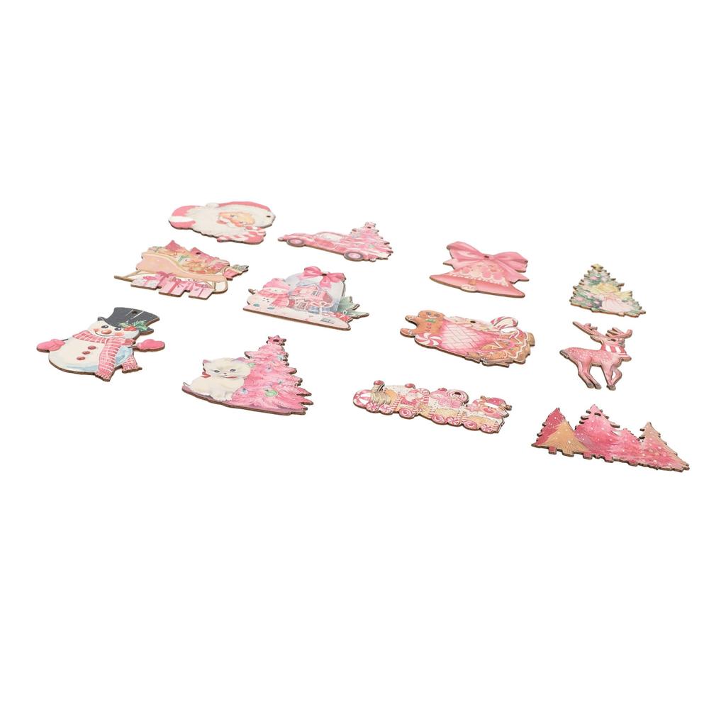 36pcs Xmas Hanging Wooden Ornaments Santa Snowman Xmas Tree Decorations Pendants Tags with Rope for