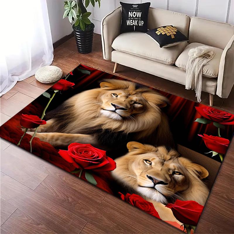 1PC Lion Pattern Printed Carpet Rug for Living Room Bedroom Home Sofa Decoration,Non-slip Floor Mat Floor Mat